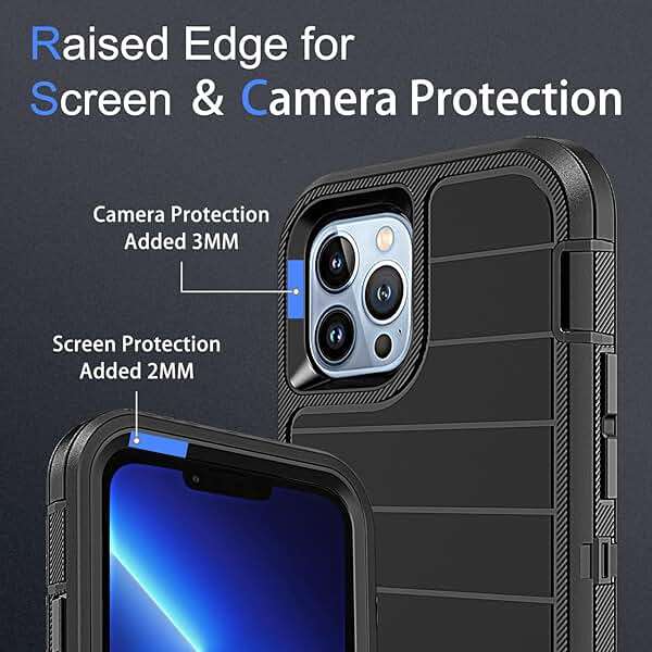 YmhxcY for iPhone 13 Pro Max Case, 2X Glass Screen and Camera Protector, 3 in 1 Heavy Duty Shockproof Drop Protection Stripe Rubber Cover for 13 Pro Max 6.7"-Black - Image 3