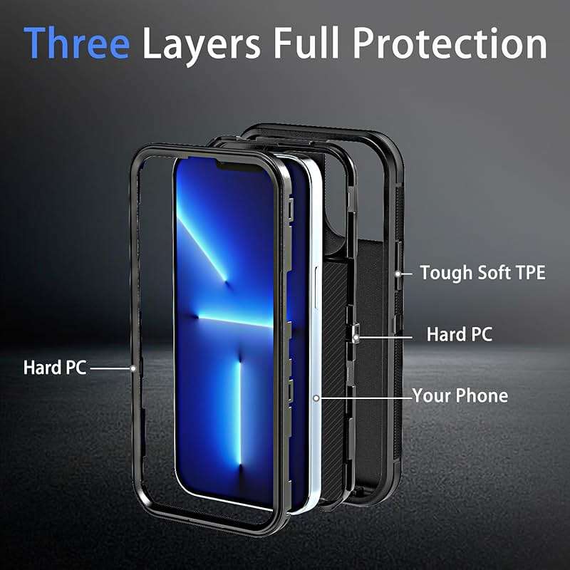 YmhxcY for iPhone 13 Pro Max Case, 2X Glass Screen and Camera Protector, 3 in 1 Heavy Duty Shockproof Drop Protection Stripe Rubber Cover for 13 Pro Max 6.7"-Black - Image 5