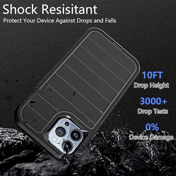 YmhxcY for iPhone 13 Pro Max Case, 2X Glass Screen and Camera Protector, 3 in 1 Heavy Duty Shockproof Drop Protection Stripe Rubber Cover for 13 Pro Max 6.7"-Black - Image 6