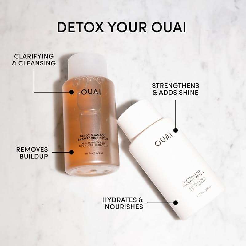 OUAI Detox Shampoo & Medium Hair Conditioner Bundle - Clarifying Shampoo for Build Up, Dirt, Oil, Product and Hard Water & Hydrating Conditioner for Medium Hair (2 Count) - Image 2
