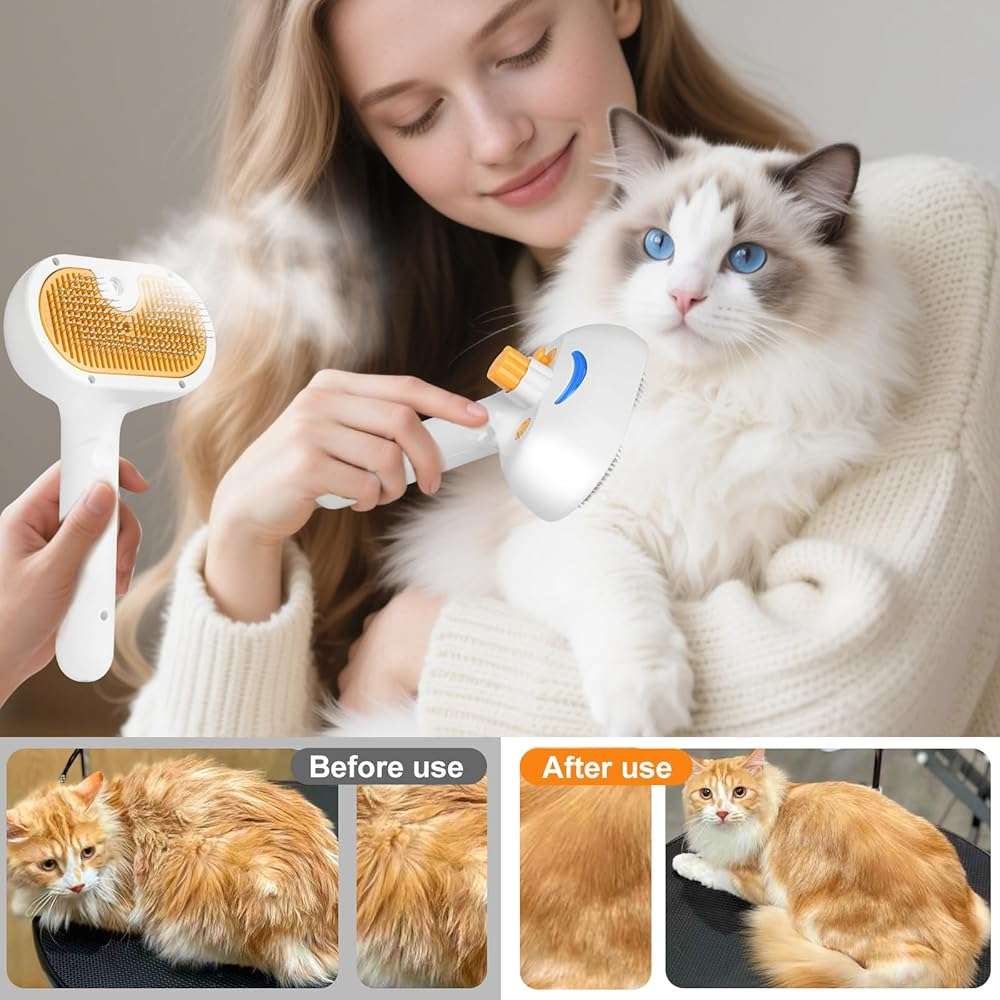 Pet Steam Brush for Dog & Cat – 3-in-1 Spray Hair Removal Comb – Steam for Shedding & Grooming – Water Brush for Long & Short Haired Pets – Spritz Defur Comb – Includes Waterless Shampoo - Image 8