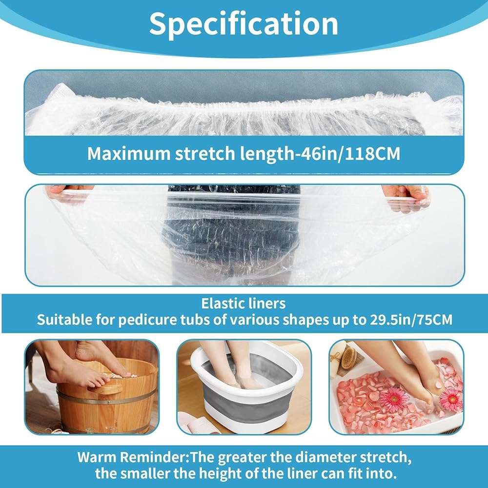 RAQEHO 25PCS Pedicure Liners Disposable - Plastic Footsie Footbath Foot Soak Bath Spa Pedicure Bowl Liners Disposable Covers Bags for Feet Basin Soaking Bucket Tub Productos Para Pedicura Spa Supplies - Image 2