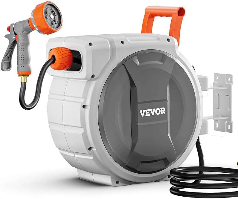 VEVOR Retractable Garden Hose Reel, 1/2 Inch x 145 ft Wall Mounted Hose Reel, Heavy Duty Garden Hose Reel with 9 Patterns Nozzle, Any Length Lock, Upgraded Slow Return System and 180°Swivel Bracket - Image 9