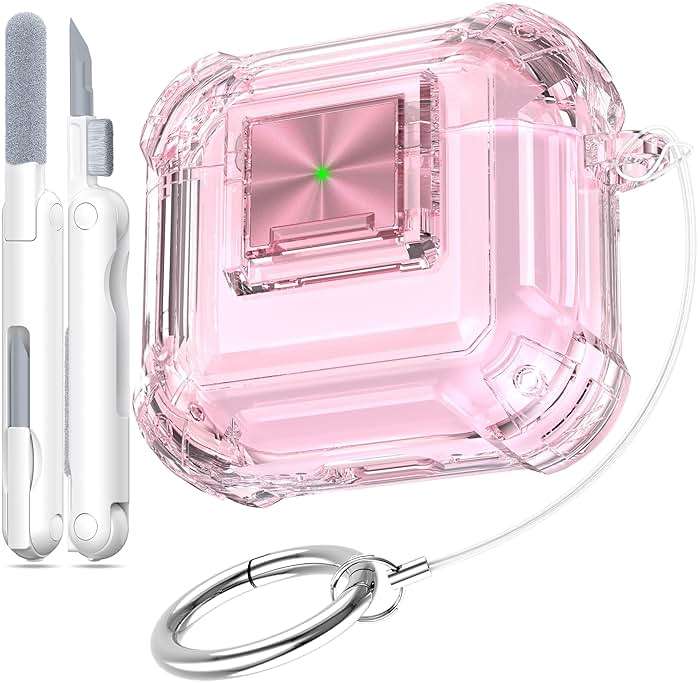 RFUNGUANGO AirPods 4 Case Clear with Lock Cleaning Kit, Lanyard & Keychain, Support Wireless Charging, Compatible with Apple AirPods 4 Case (2024) for Women Girl, Transparent Pink - Image 1