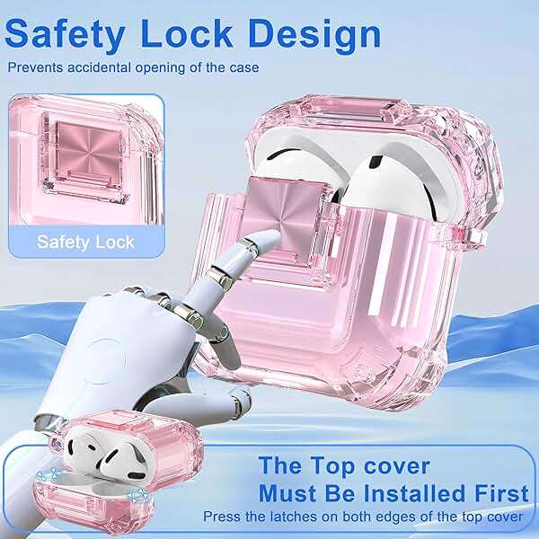 RFUNGUANGO AirPods 4 Case Clear with Lock Cleaning Kit, Lanyard & Keychain, Support Wireless Charging, Compatible with Apple AirPods 4 Case (2024) for Women Girl, Transparent Pink - Image 3