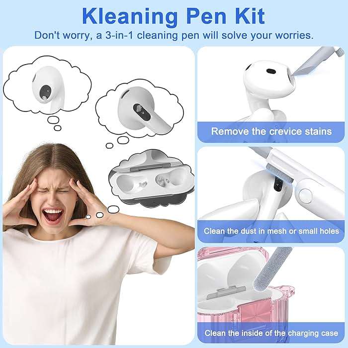 RFUNGUANGO AirPods 4 Case Clear with Lock Cleaning Kit, Lanyard & Keychain, Support Wireless Charging, Compatible with Apple AirPods 4 Case (2024) for Women Girl, Transparent Pink - Image 7