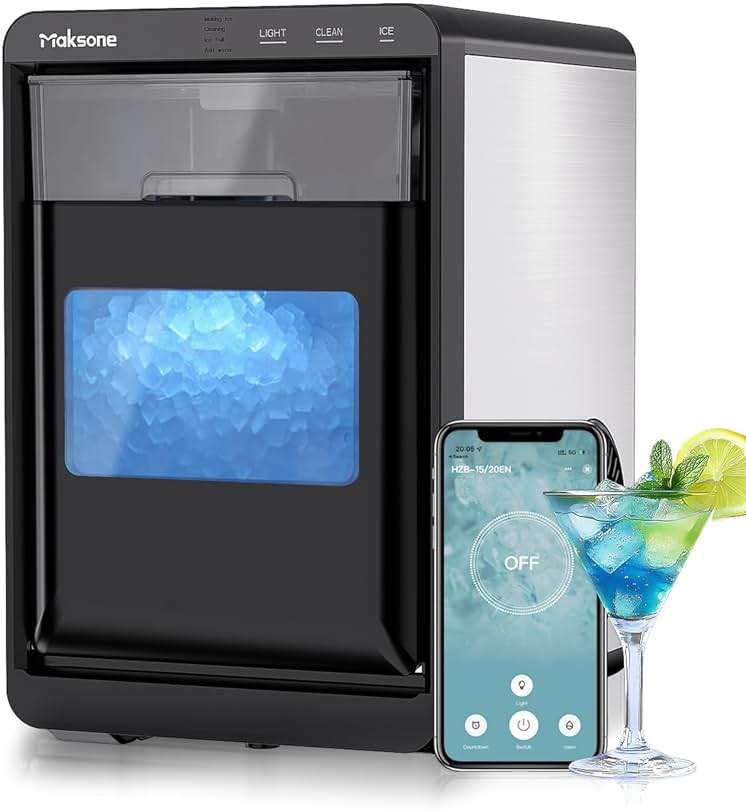 Maksone Countertop Nugget Ice Maker with APP Control, 44lbs/24H,Ready in 7 Mins,Crushed ice Maker,Sonic Pebble Ice Machine - Image 1