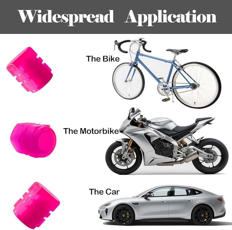 Glow in The Dark Tire Valve Stem Caps, 5 Pack Luminous Tire Valve Stem Caps, Fluorescent Car Tire Pressure Caps, Universal for Cars, Trucks, SUVs, Motorcycles, Bikes (Pink) - Image 3