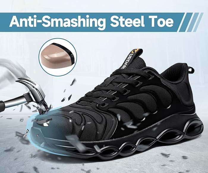 URDAR Steel Toe Shoes for Men Comfortable Safety Shoes Work Lightweight Steel Toe Sneakers Breathable Safety Sneakers Industrial Work Footwear - Image 2