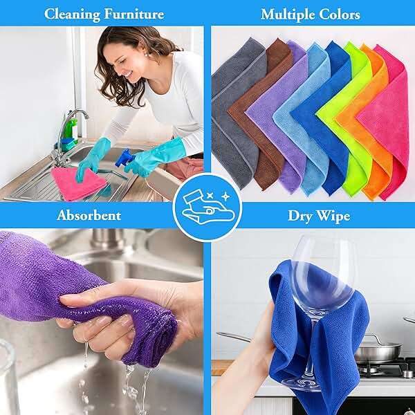 lucdnc Microfiber Cleaning Cloths 16 Pack 8 Color Cleaning Rags for Housekeeping Home Kitchen Bathroom Car,11.5"X11.5" Soft Lint Free Wet and Dry Use Dusting Cleaning Supplies Towels - Image 3