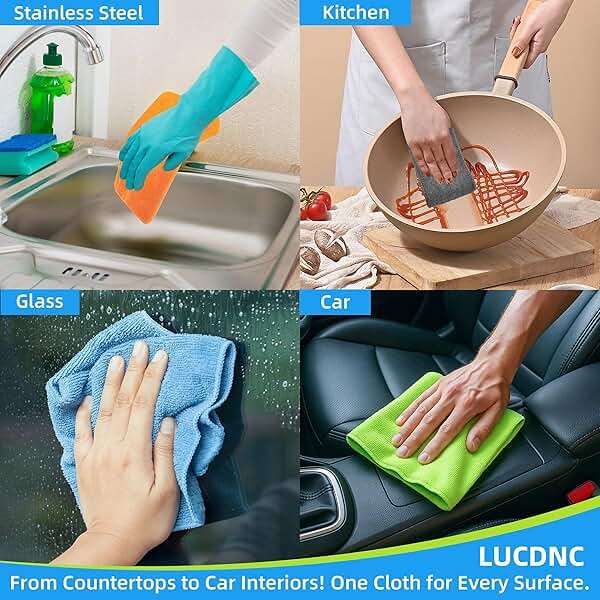 lucdnc Microfiber Cleaning Cloths 16 Pack 8 Color Cleaning Rags for Housekeeping Home Kitchen Bathroom Car,11.5"X11.5" Soft Lint Free Wet and Dry Use Dusting Cleaning Supplies Towels - Image 4