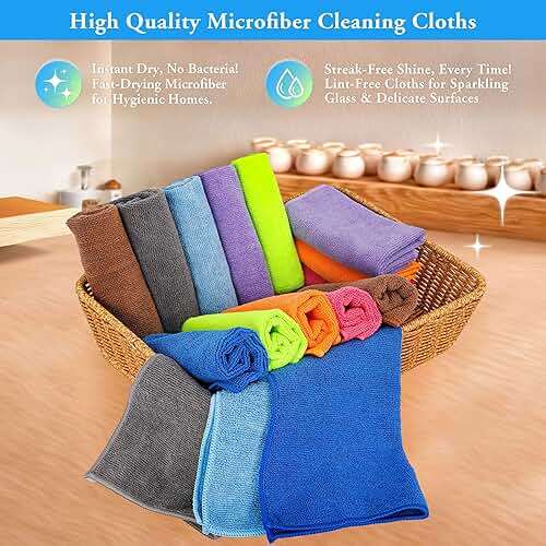 lucdnc Microfiber Cleaning Cloths 16 Pack 8 Color Cleaning Rags for Housekeeping Home Kitchen Bathroom Car,11.5"X11.5" Soft Lint Free Wet and Dry Use Dusting Cleaning Supplies Towels - Image 7