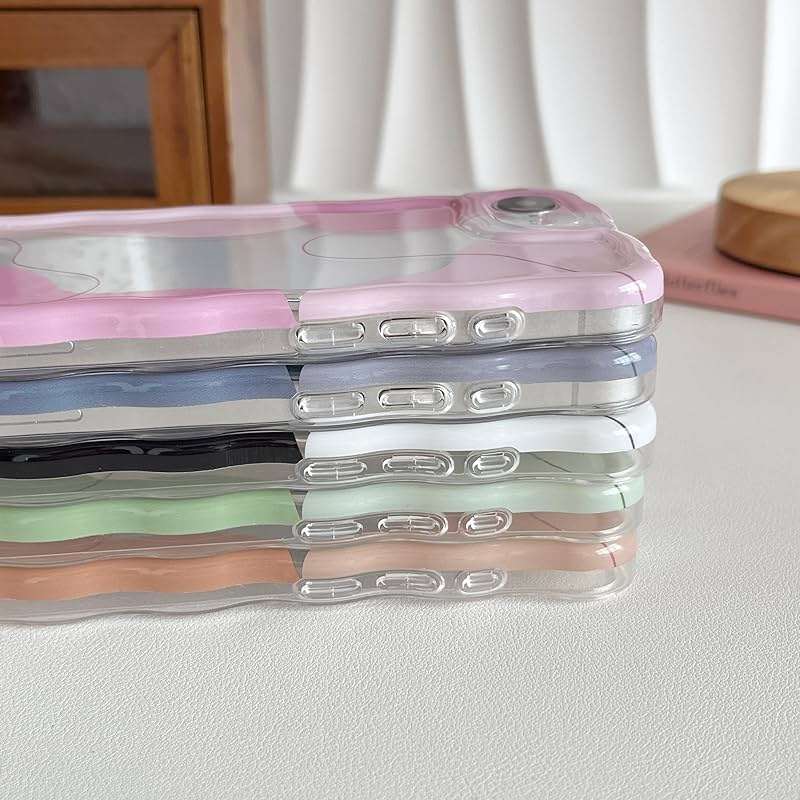 DEFBSC for iPhone 17e/iPhone 16e Case,Cute Clear Wavy Art Design Aesthetic Pattern Phone Case for Women Girls,Wave Frame Durable Protective Cover Full Camera Protection Bumper for iPhone 17e/16e,Green - Image 4