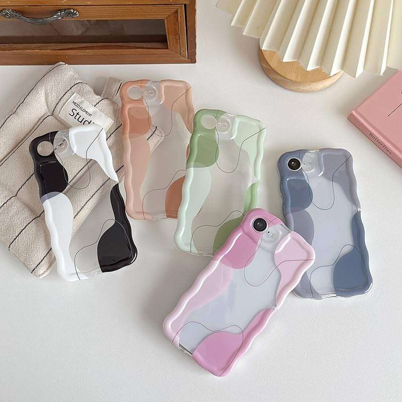 DEFBSC for iPhone 17e/iPhone 16e Case,Cute Clear Wavy Art Design Aesthetic Pattern Phone Case for Women Girls,Wave Frame Durable Protective Cover Full Camera Protection Bumper for iPhone 17e/16e,Green - Image 5