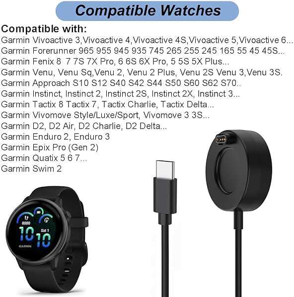 for Garmin Watch Charger - USB C Charging Cable for Garmin Vivoactive 5 6, Forerunner 965 265, Fenix 8, Instinct 3, Venu 3s, Epix Pro Gen 2, Approach S50, Enduro 3, Tactix 8 Smartwatch - Image 2