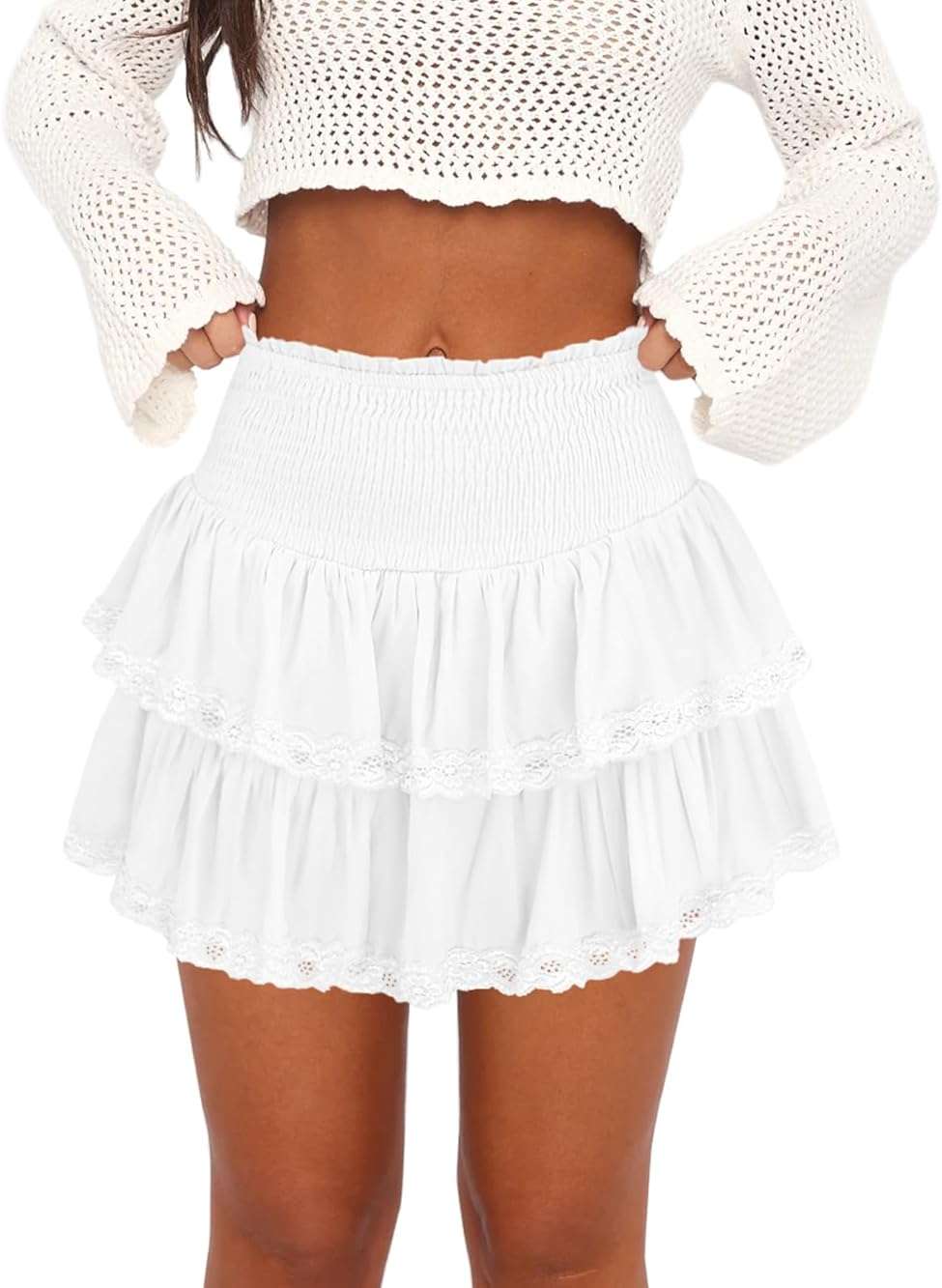 Pungdra Womens Casual Ruffle Mini Skirt Athletic Golf Tennis Skort Boho Tiered High Waist Layered Ruffle Flowy Short Skirts - Image 1
