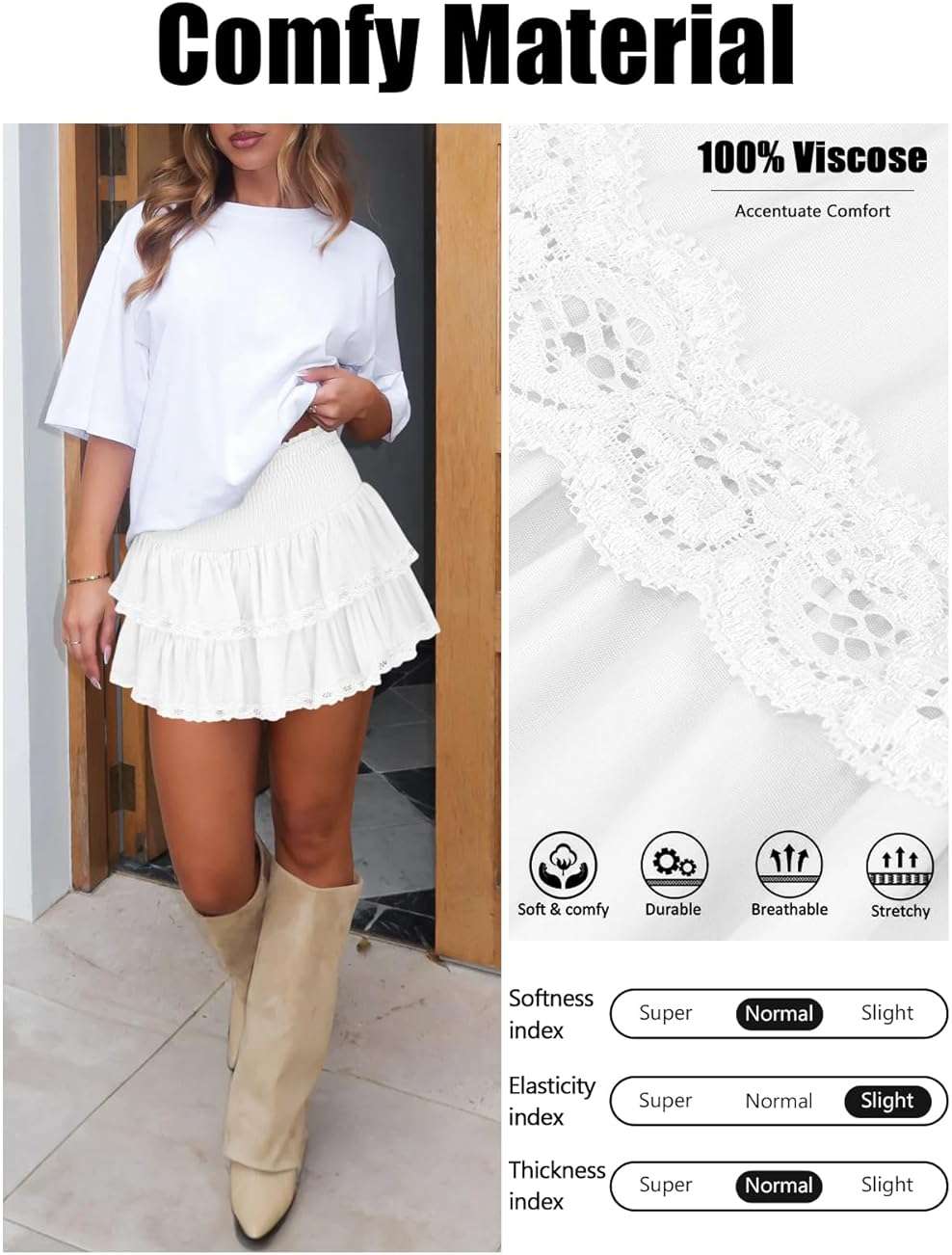 Pungdra Womens Casual Ruffle Mini Skirt Athletic Golf Tennis Skort Boho Tiered High Waist Layered Ruffle Flowy Short Skirts - Image 5