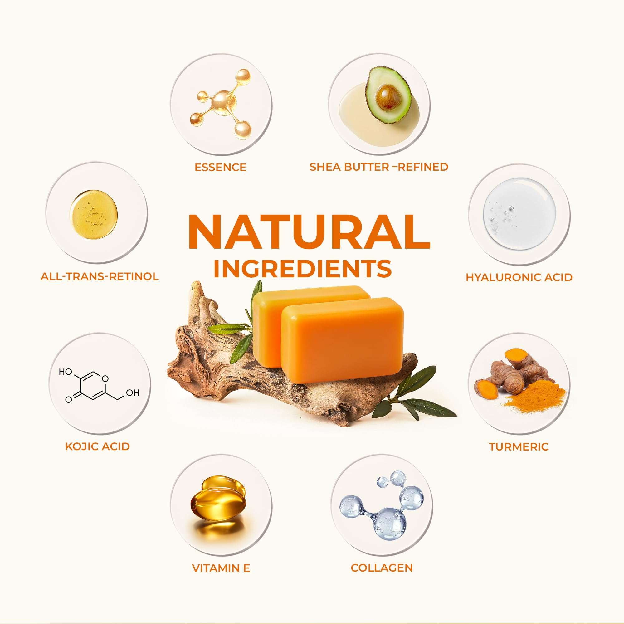 KlearBloom Kojic Acid Soap, Turmeric Soap Bar for Dark Spots Brightening & Moisturizing with Collagen, Vitamin E, Retinol, Hyaluronic Acid, Shea Butter, Paraben & Sulfate-Free 105g x 2 Bars - Image 5