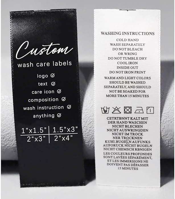 Lsoiapk 50Pcs Custom Clothing Care Labels, Personalized Washing Care Instructions Satin Fabric Tags, Machine Wash Cold Sewing Labels for Garment, Quilt, Textiles (1.5"x3" (4x8cm)) - Image 1