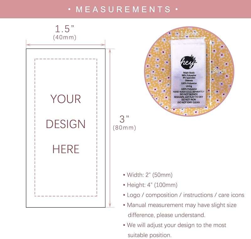 Lsoiapk 50Pcs Custom Clothing Care Labels, Personalized Washing Care Instructions Satin Fabric Tags, Machine Wash Cold Sewing Labels for Garment, Quilt, Textiles (1.5"x3" (4x8cm)) - Image 2
