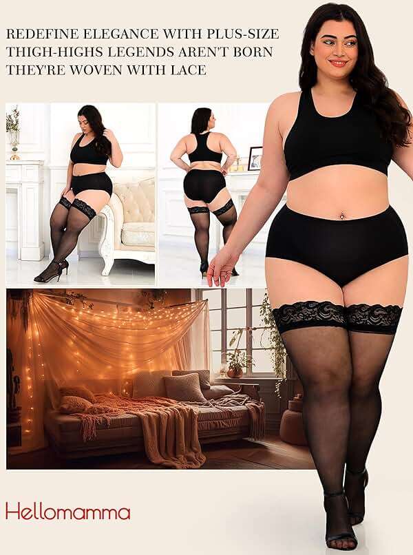 Hellomamma Plus Size Thigh High Stockings: Women Lace Anti-Slip Stay Up Sheer Pantyhose Lingerie Stockings for Sexy Women - Image 5