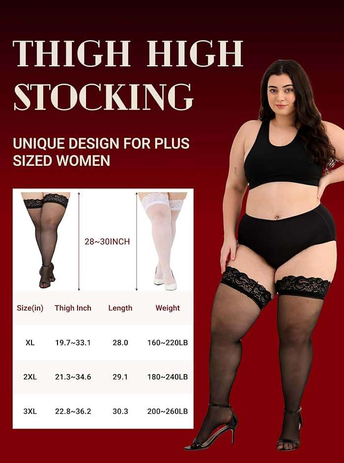 Hellomamma Plus Size Thigh High Stockings: Women Lace Anti-Slip Stay Up Sheer Pantyhose Lingerie Stockings for Sexy Women - Image 6