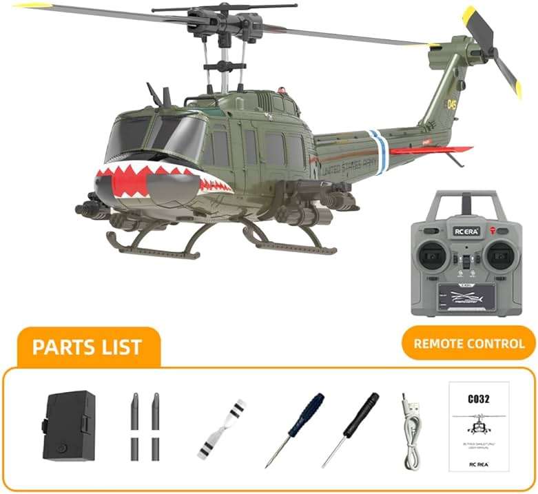 YOMTDIY UH-1 Huey Remote Control Helicopters RC Aircraft for Adults, RC ERA C032 1/48 Scale 6CH 2.4G Gyro Stabilized Aircraft with Fly Upside Down 3D Rolling -RTF / 1 Battery - Image 3