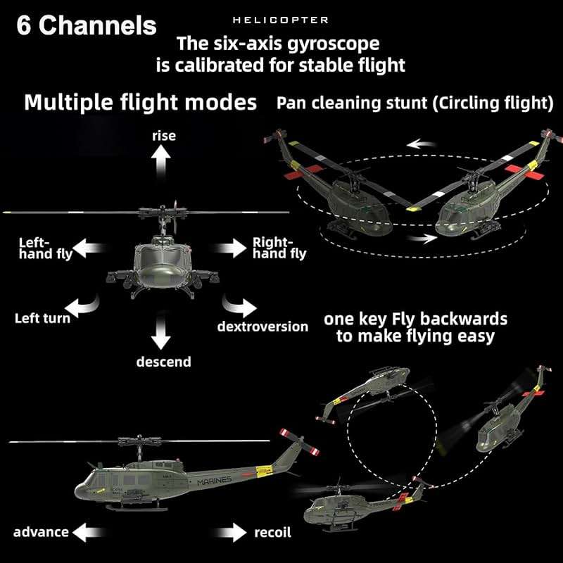 YOMTDIY UH-1 Huey Remote Control Helicopters RC Aircraft for Adults, RC ERA C032 1/48 Scale 6CH 2.4G Gyro Stabilized Aircraft with Fly Upside Down 3D Rolling -RTF / 1 Battery - Image 5