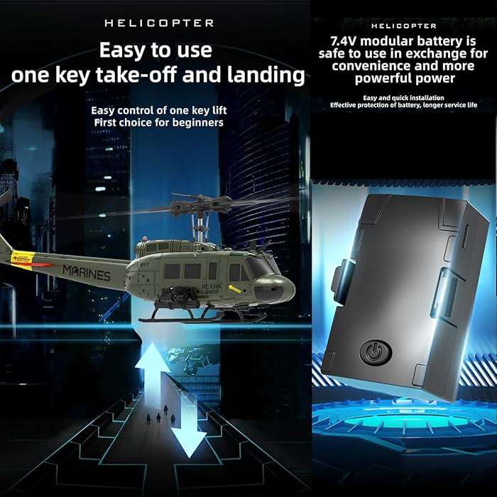 YOMTDIY UH-1 Huey Remote Control Helicopters RC Aircraft for Adults, RC ERA C032 1/48 Scale 6CH 2.4G Gyro Stabilized Aircraft with Fly Upside Down 3D Rolling -RTF / 1 Battery - Image 7