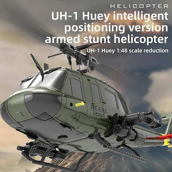 YOMTDIY UH-1 Huey Remote Control Helicopters RC Aircraft for Adults, RC ERA C032 1/48 Scale 6CH 2.4G Gyro Stabilized Aircraft with Fly Upside Down 3D Rolling -RTF / 1 Battery - Image 8