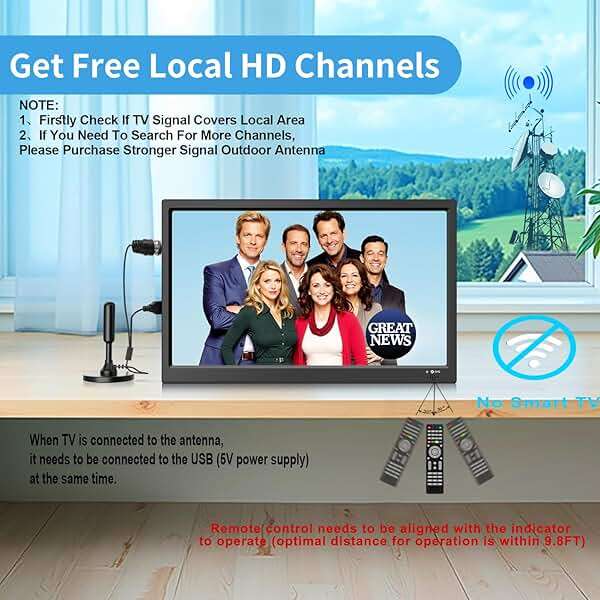 Feihe 15.6 inch Small Kitchen TV with ATSC Tuner/HDMI/USB/AV, Built-in TV Steel Stand and Remote Control for Bedroom,RV,Camping,Outdoor or Office - Image 2
