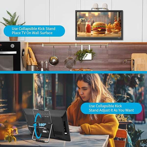 Feihe 15.6 inch Small Kitchen TV with ATSC Tuner/HDMI/USB/AV, Built-in TV Steel Stand and Remote Control for Bedroom,RV,Camping,Outdoor or Office - Image 5