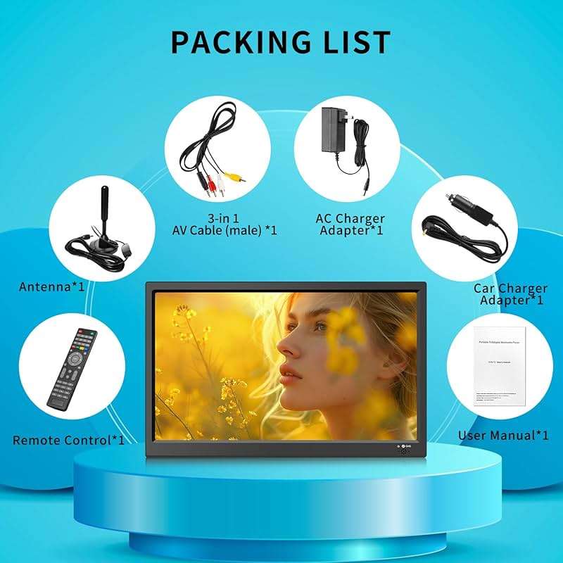 Feihe 15.6 inch Small Kitchen TV with ATSC Tuner/HDMI/USB/AV, Built-in TV Steel Stand and Remote Control for Bedroom,RV,Camping,Outdoor or Office - Image 7