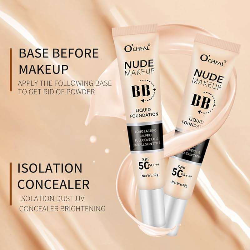 O'CHEAL BB Cream with SPF 50+ | Full Coverage Tinted Moisturizer with Buildable Concealer Powder Foundation, Oil-Free, Hydrating & Matte Finish | Vegan, Cruelty-Free, for All Skin Types(Natural) - Image 4