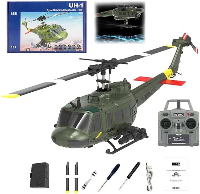 ROUASD RC ERA C032 UH-1 Huey RC Helicopters for Adults Beginners, 1/48 Scale 6CH 2.4G 6-Axis Gyro Remote Control Stabilized Aircraft with 3D Rolling & Altitude Hold (RTF / 1 Battery) - Image 1