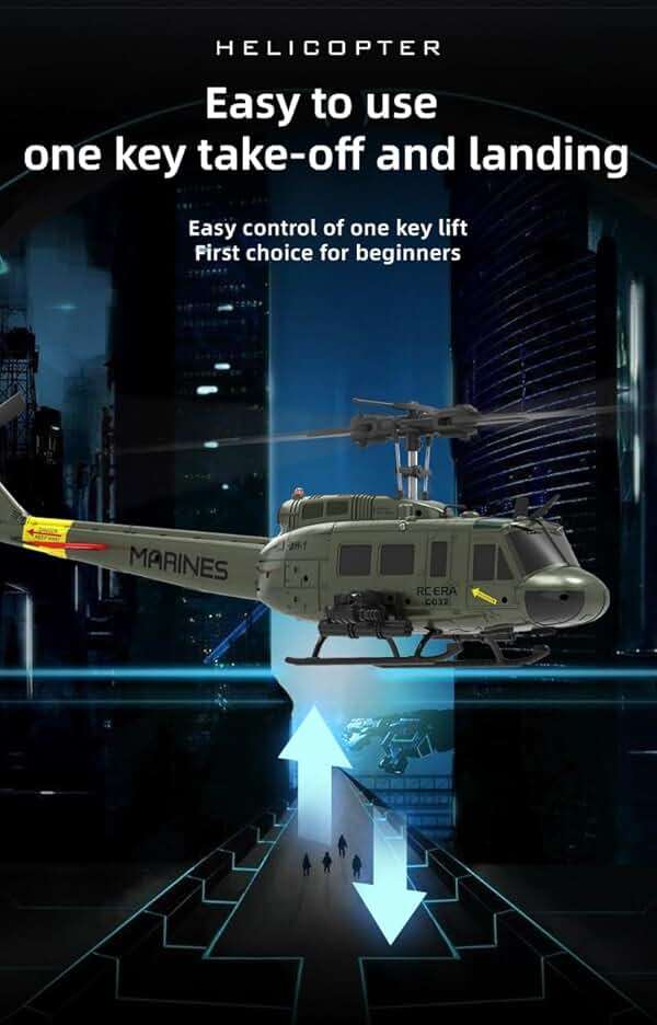 ROUASD RC ERA C032 UH-1 Huey RC Helicopters for Adults Beginners, 1/48 Scale 6CH 2.4G 6-Axis Gyro Remote Control Stabilized Aircraft with 3D Rolling & Altitude Hold (RTF / 1 Battery) - Image 7