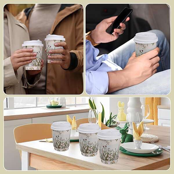 AimFun 50Pcs Floral Disposable Coffee Cups with Lids and Sleeves Vintage Botanical Herb 8oz To Go Party Paper Drinking Cup for Birthday Weddings Bridal Shower Tea Party Supplies - Image 6