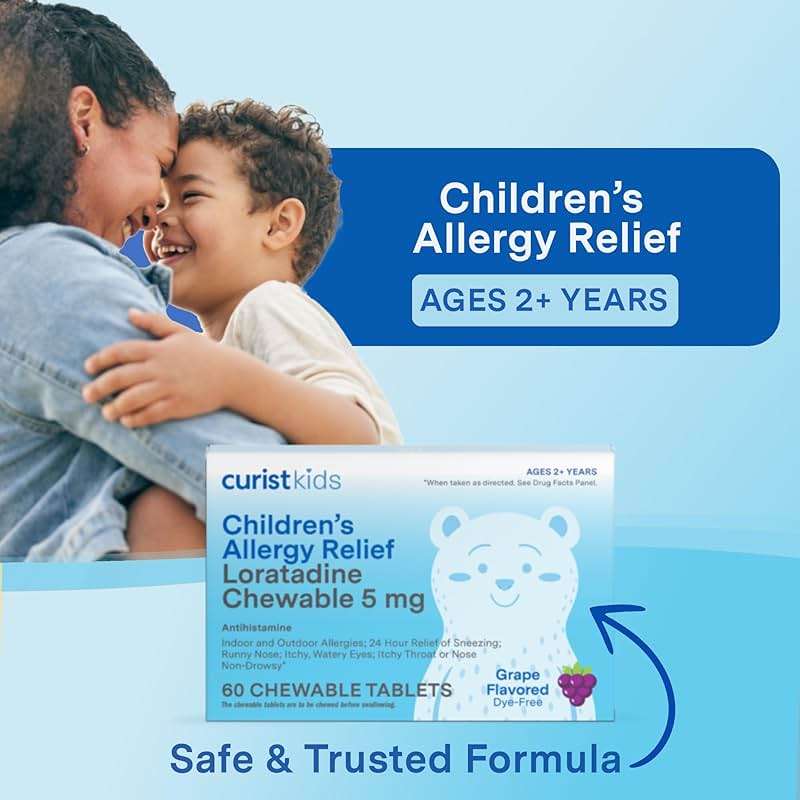Curist Children's Allergy Medicine Chewable (Loratadine 5mg) 120 Count Grape Flavor - 24 Hour Allergy Relief for Sneezing, Runny Nose, Itchy Eyes & Throat - Kids Allergy Chewable Tablets (Pack of 2) - Image 7