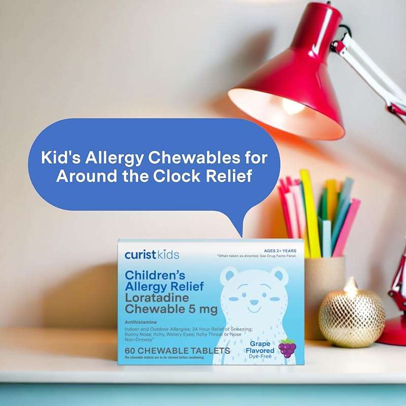 Curist Children's Allergy Medicine Chewable (Loratadine 5mg) 120 Count Grape Flavor - 24 Hour Allergy Relief for Sneezing, Runny Nose, Itchy Eyes & Throat - Kids Allergy Chewable Tablets (Pack of 2) - Image 8