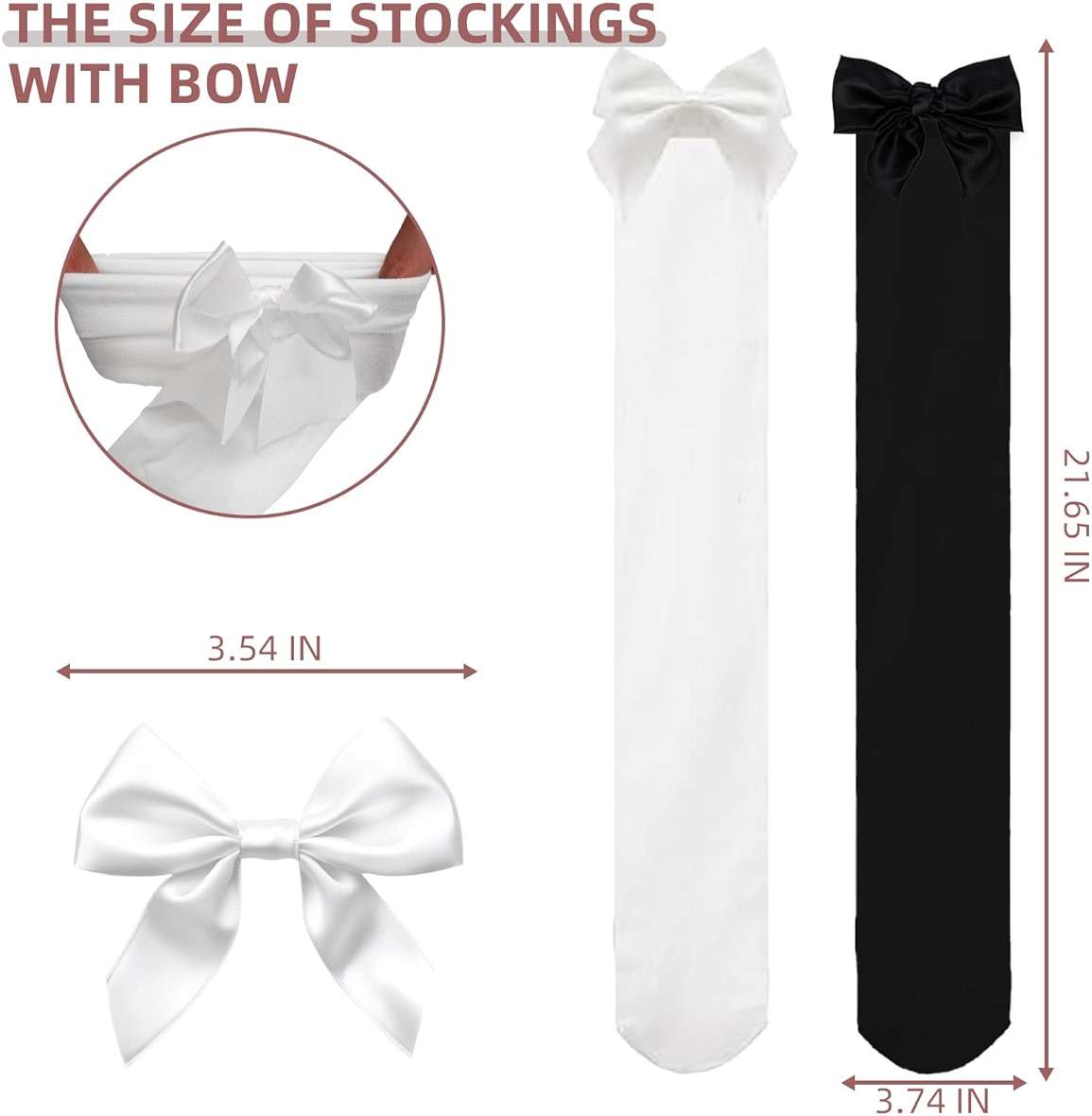Royisafie 2 Pairs of White Black Stockings with Bow Thigh High Stockings Thigh High Socks for Women Halloween Costume - Image 2