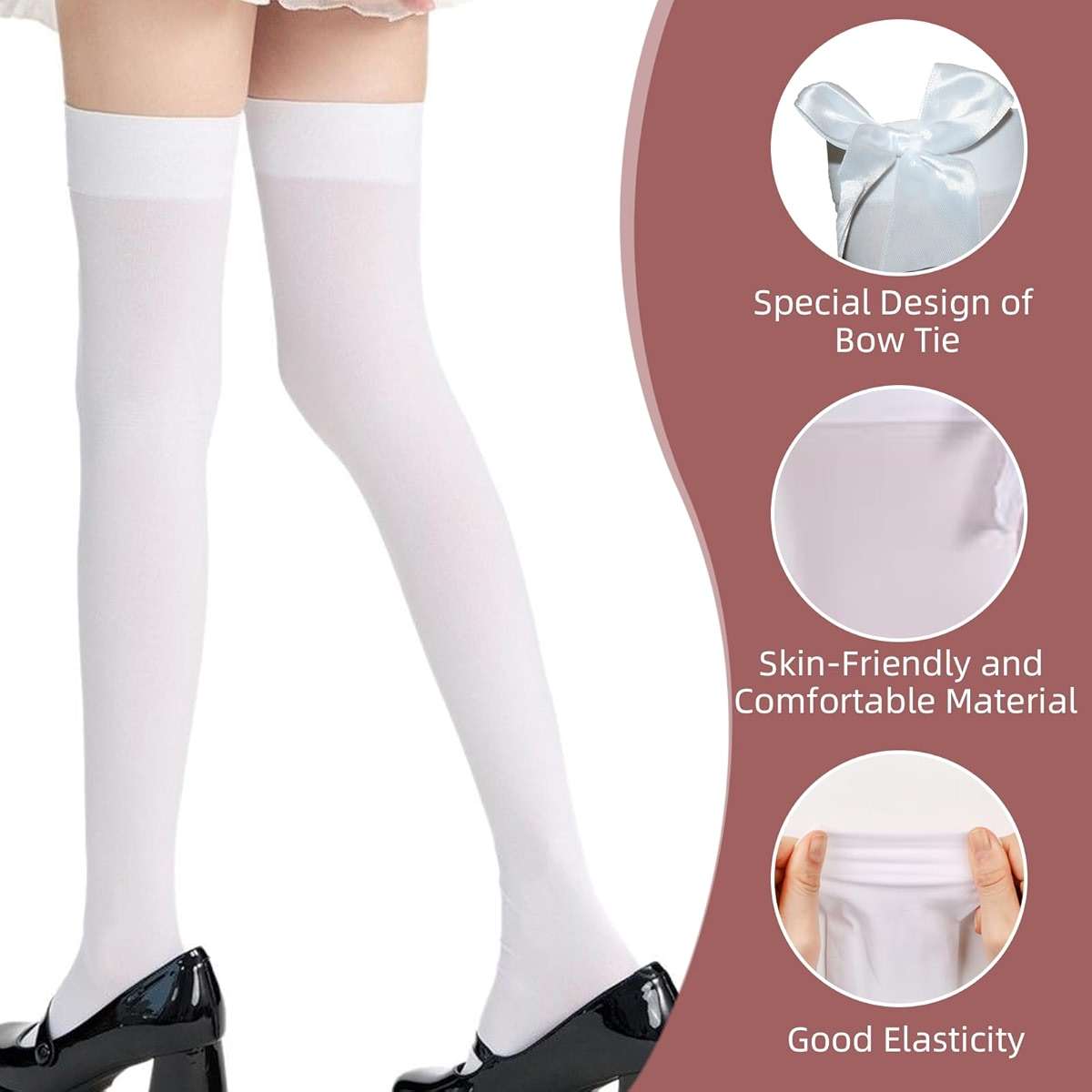 Royisafie 2 Pairs of White Black Stockings with Bow Thigh High Stockings Thigh High Socks for Women Halloween Costume - Image 3
