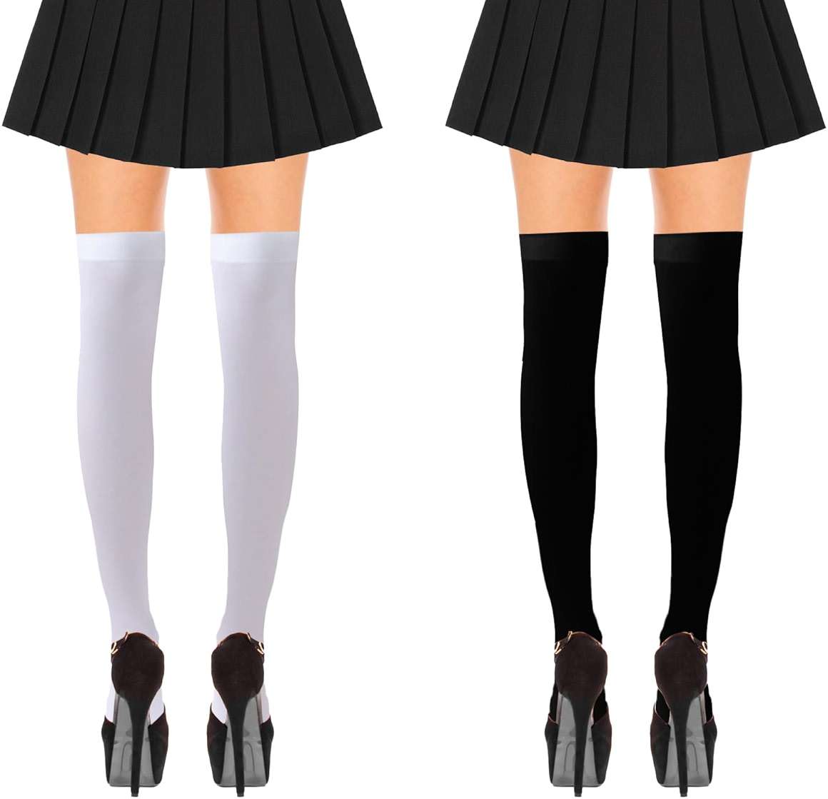 Royisafie 2 Pairs of White Black Stockings with Bow Thigh High Stockings Thigh High Socks for Women Halloween Costume - Image 7