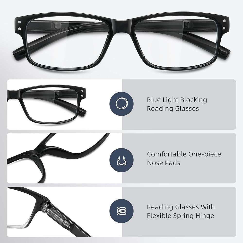 resjok 3Pairs Reading Glasses Men - Blue Light Blocking with Spring Hinge Square Readers for Men Women Anti Eyestrain - Image 3