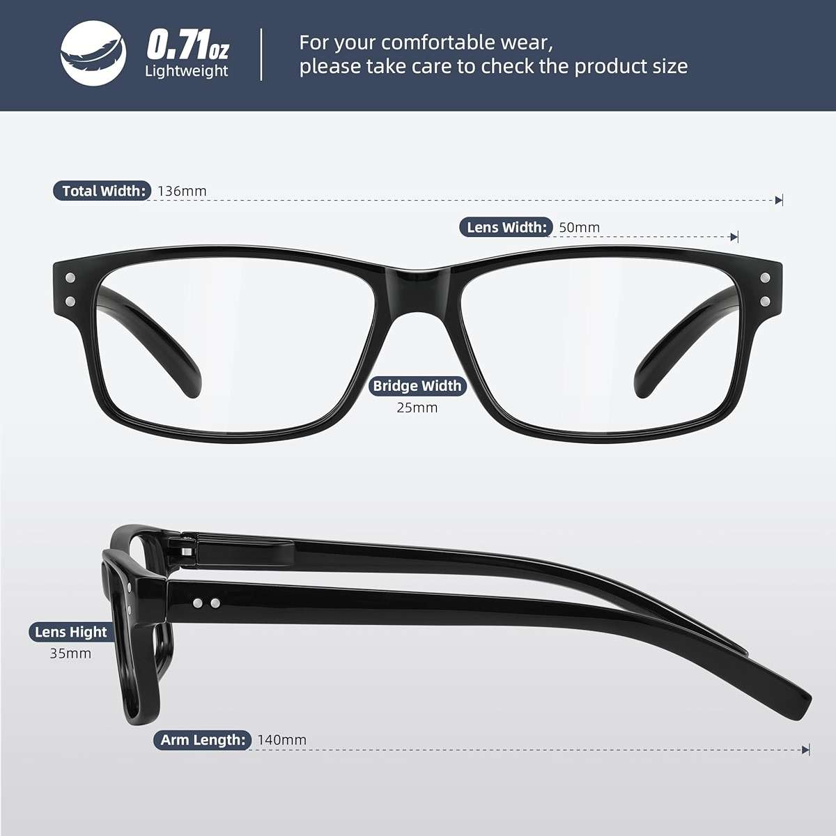 resjok 3Pairs Reading Glasses Men - Blue Light Blocking with Spring Hinge Square Readers for Men Women Anti Eyestrain - Image 4