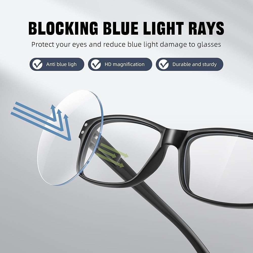 resjok 3Pairs Reading Glasses Men - Blue Light Blocking with Spring Hinge Square Readers for Men Women Anti Eyestrain - Image 5