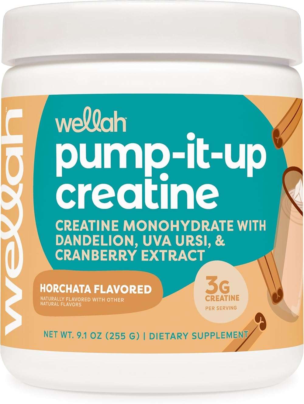 Wellah Creatine for Women (50 Servings, Horchata) - Creatine Monohydrate with Dandelion & Cranberry Extract - Image 1