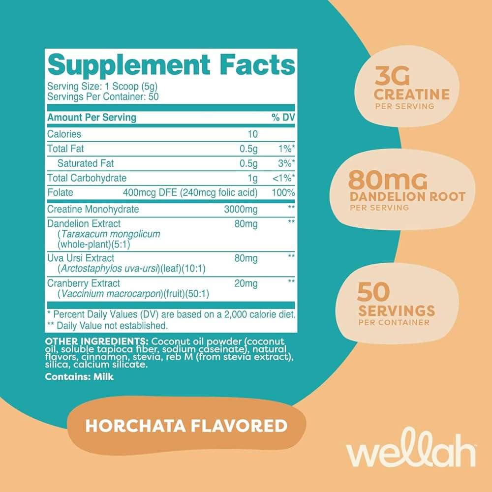 Wellah Creatine for Women (50 Servings, Horchata) - Creatine Monohydrate with Dandelion & Cranberry Extract - Image 2