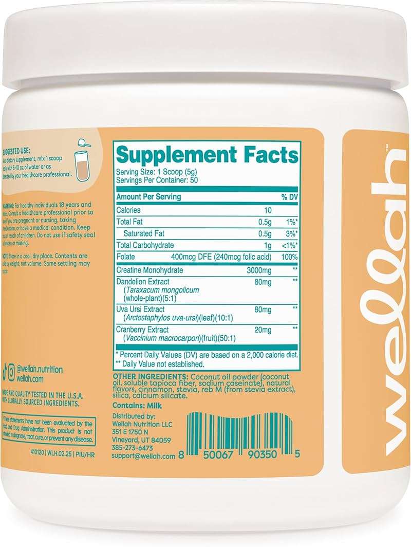 Wellah Creatine for Women (50 Servings, Horchata) - Creatine Monohydrate with Dandelion & Cranberry Extract - Image 4