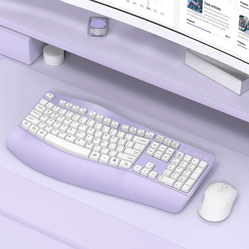 Ergonomic Wireless Keyboard and Mouse Combo, Wave Keys Keyboard with Wrist Rest for Natural Typing, 3 DPI Adjustable Ergonomic Silent Mouse for Computer/Laptop/Windows/Mac (Purple) - Image 6