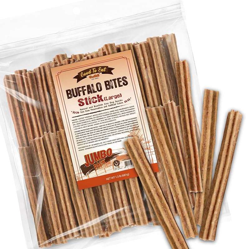 Gootoe Buffalo Dog Treats, Natural Low-Fat Chews for Training & Rewards, Limited Ingredient, Puppy Treats for Medium Dogs, Buffalo Bites Stick (Large), 1.5 lb - Image 1